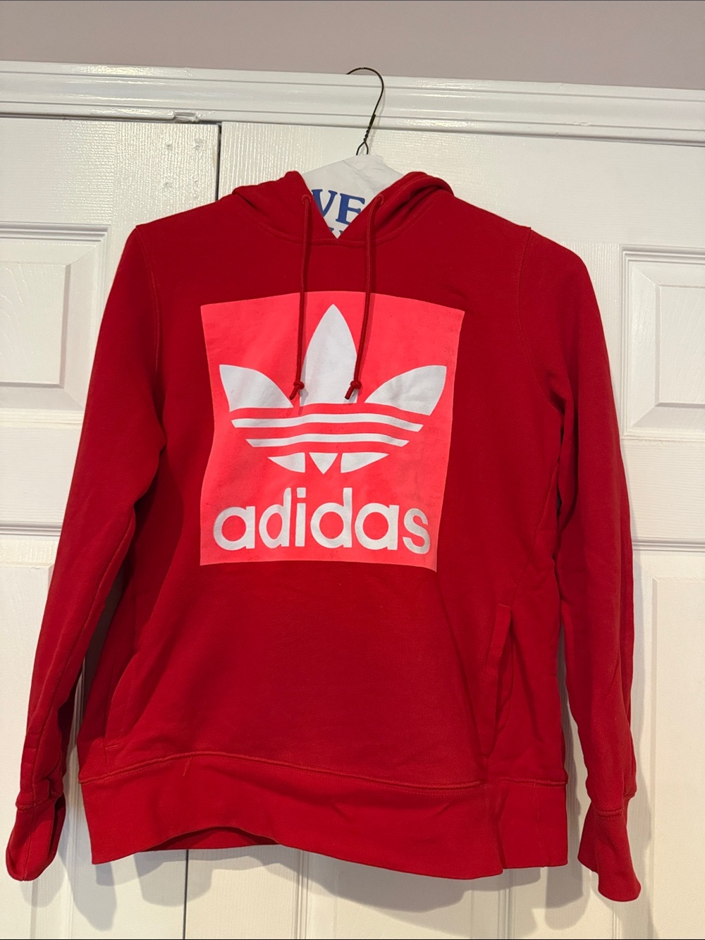 adidas Men’s Red Hoodie with White Trefoil Logo